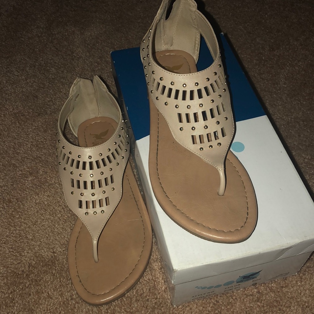 Nude Gold Studded Zip Up Sandals